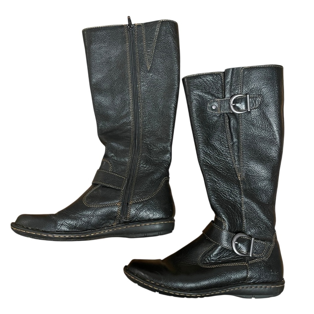 boc Black Leather Buckle Boots women's size 8 - Picture 2 of 8